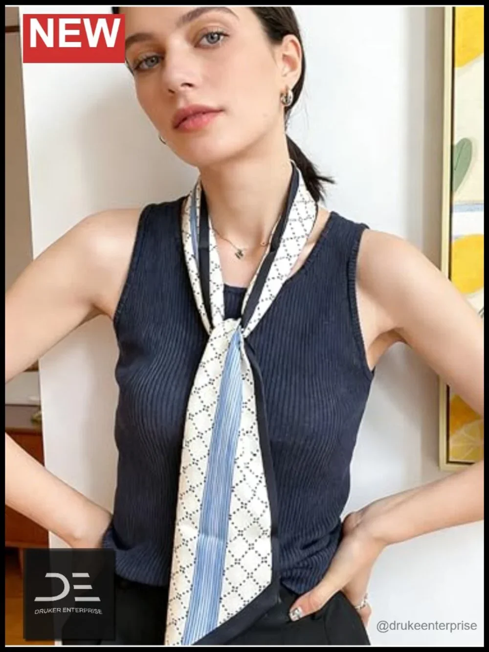 Satin Neck Scarf for Women Printed Fashion Scarf Oblique Angle Design 59in x